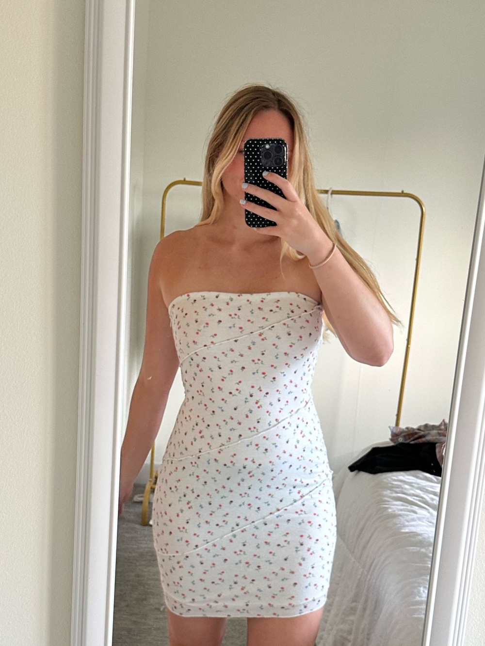Princess Polly White Strapless Floral Bodycon Mini Dress